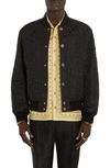Versace Quilted Barocco Bomber Jacket With Jewel Buttons In Black
