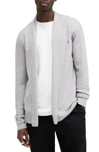 Allsaints Mode Merino Ramskull Open Cardigan In Cool Grey