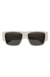 Bottega Veneta Men's Acetate Rectangle Sunglasses In Shiny Solid Chalk
