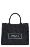 Versace Small Barocco Jacquard Tote Bag In Black_black__gold