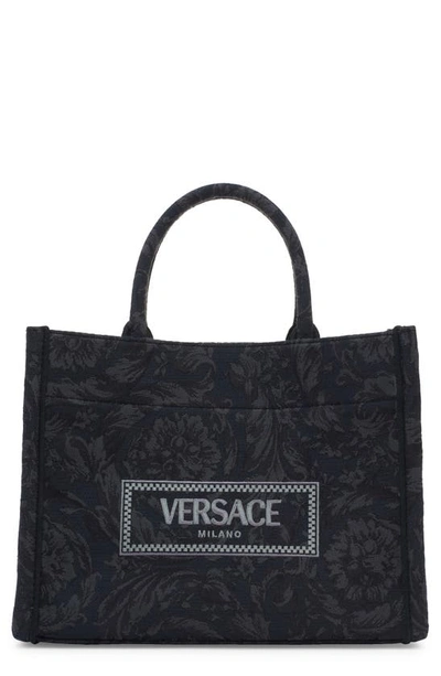 Versace Small Barocco Jacquard Tote Bag In Schwarz