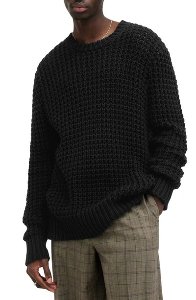 Allsaints Illund Crewneck Waffle Knit Sweater In Black