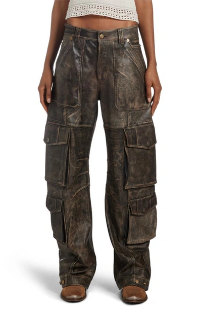 Golden Goose Journey Distressed Leather Cargo Trousers In Grey