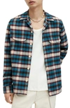 Allsaints Crayo Relaxed Fit Embroidered Flannel Shirt In Sur Blue