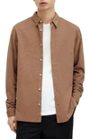 Allsaints Lorella Textured Ramskull Slim Fit Shirt In Camel Brown