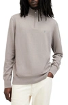 Allsaints Mens Chestnut Taupe Kilburn Zip-up Funnel-neck Wool-blend Jumper