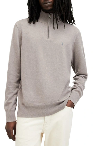 Allsaints Mens Chestnut Taupe Kilburn Zip-up Funnel-neck Wool-blend Jumper In Cool Grey