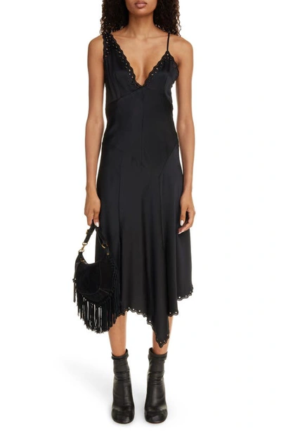 ISABEL MARANT AYRICH EYELET TRIM SILK SLIPDRESS