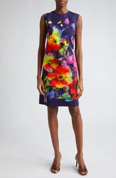 Lela Rose Kelly Watercolor Floral Print Sheath Dress In Navy Multi