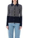 Apc Mallory Collared Neck Striped Ribbed Cardigan In Dark Navy/ecru