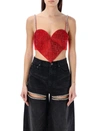 Area Crystal Embellished Stretch Virgin Wool Heart Top In Scarlet