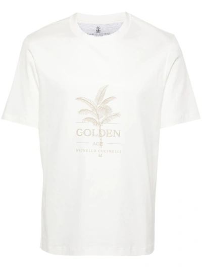 Brunello Cucinelli The Golden Age-print Cotton T-shirt In White