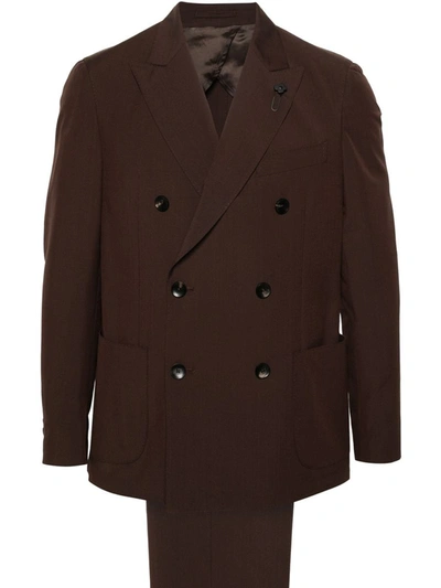 Lardini Double-breasted Suit In Brown