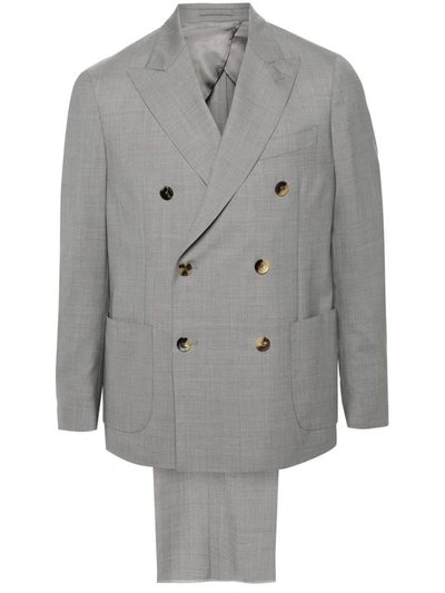 Lardini Double-breasted Wool Suit In Grey