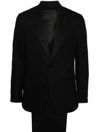 Lardini Single-breasted Crepe Suit In Black