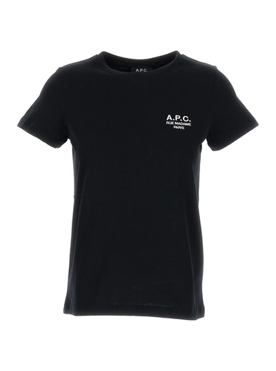 APC BLACK CREWNECK T-SHIRT WITH LOGO IN COTTON WOMAN