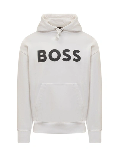 Hugo Boss Boss  Logo Printed Drawstring Hoodie In White