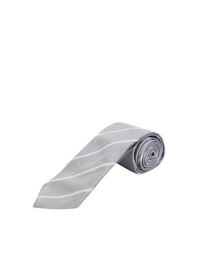 Brunello Cucinelli Striped Silk Twill Tie In Grey