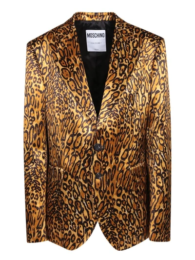 Moschino Animal-print Single-breasted Blazer In Brown