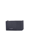 Saint Laurent Compact Leather Card Holder In Blue