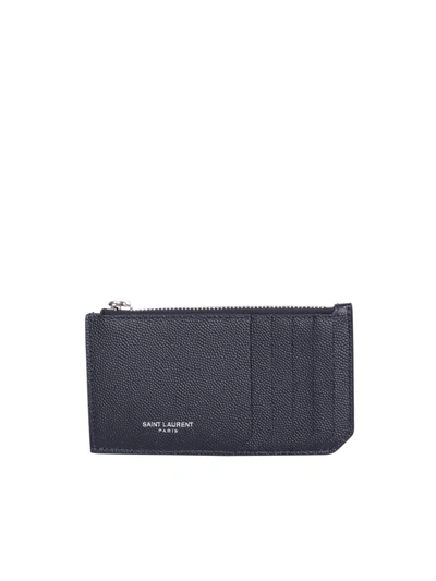Saint Laurent Compact Leather Card Holder In Black