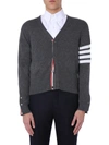 Thom Browne Cashmere Cardigan With Grosgrain Ribbon Trim In Grey
