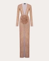 Santa Sparkle Beige Maxi Dress With Flower In Neutrals