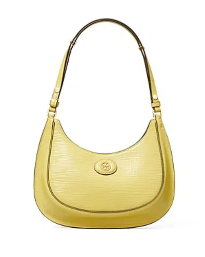 Tory Burch Robinson Crosshatched Convertible Crescent Bag In Pale Butter/gold