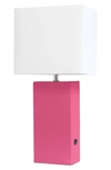 Lalia Home Laila Home Modern Leather Table Lamp With Usb And White Fabric Shade In Hot Pink