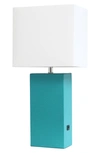 Lalia Home Lexington Faux Leather Usb Table Lamp In Teal
