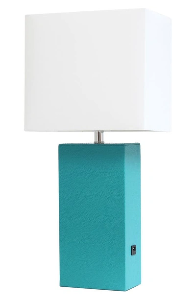 Lalia Home Lexington Faux Leather Usb Table Lamp In Blue