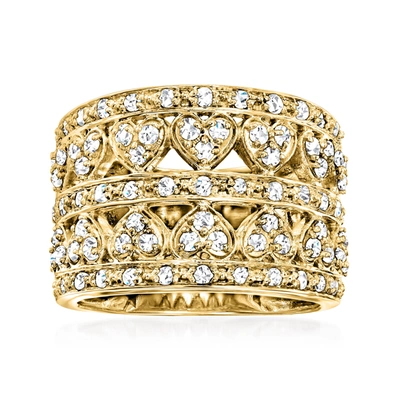 Ross-simons Diamond Multi-row Heart Ring In 18kt Gold Over Sterling In White