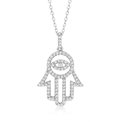 Ross-simons Diamond Hamsa Pendant Necklace In Sterling Silver In Multi