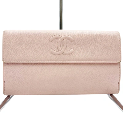 Pre-owned Chanel Coco Mark Leather Wallet () In Pink