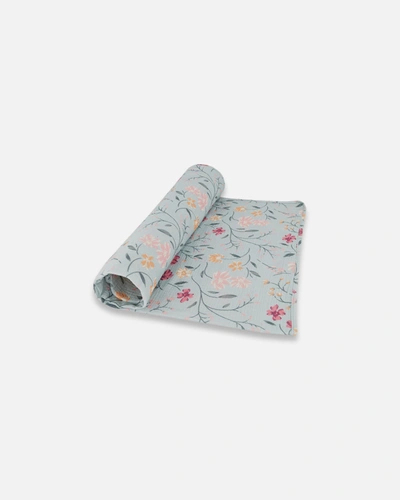 Deux Par Deux Muslin Cotton Blanket Light Blue With Printed Romantic Flowers In Multi