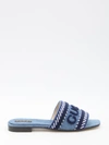Gucci Jane Velvet-trimmed Embroidered Denim Slides In Blue