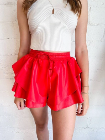 Idem Ditto Kick It Faux Leather Skort In Red