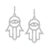 Ross-simons Diamond Hamsa Drop Earrings In Sterling Silver In White
