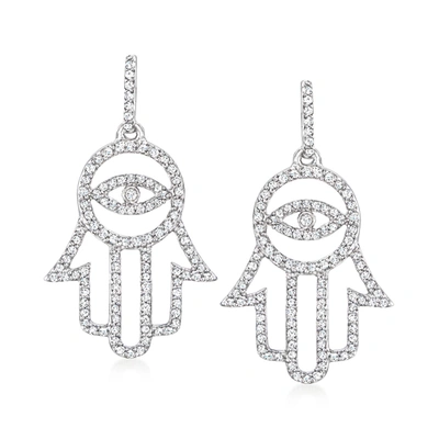 Ross-simons Diamond Hamsa Drop Earrings In Sterling Silver In White