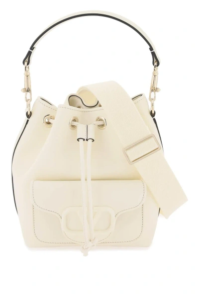 Valentino Garavani Leather Locò Bucket Bag In White