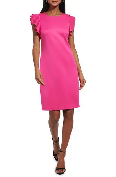 Tommy Hilfiger Women's Ruffle-sleeve Sheath Dress In Hot Pink