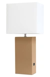 Lalia Home Laila Home Modern Leather Table Lamp With Usb And White Fabric Shade In Beige