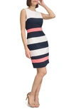 Tommy Hilfiger Colorblock Stripe Crepe Sheath Dress In Ivory/sky Captain/sherbet