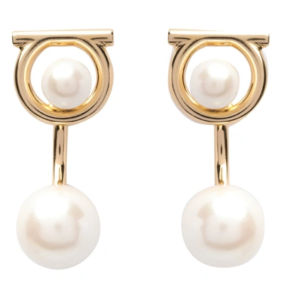 Ferragamo Gancini Pearl Earrings In Golden