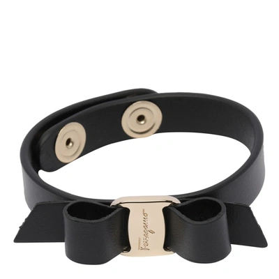 Ferragamo Vara Bow Leather Bracelet In Black