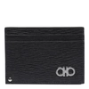 Ferragamo Black Leather Card Holder With Gancini Logo In Black