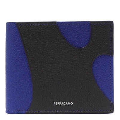 Ferragamo Black Wallet With Blue Cut Out In Brown