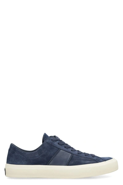 Tom Ford Cambridge Leather-trimmed Suede Trainers In Blue