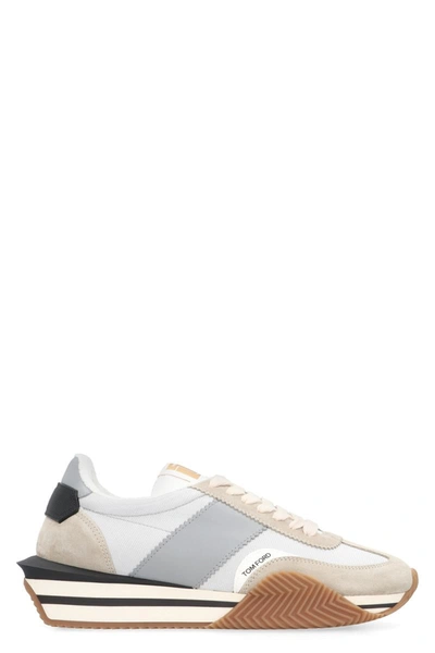 Tom Ford Men's James Textile And Leather Low-top Trainers In Silver + Cream