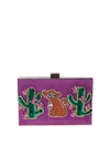 GEDEBE BOXY MONKEY CACTUS EMBELLISHED SUEDE AND METAL CLUTCH,6528451